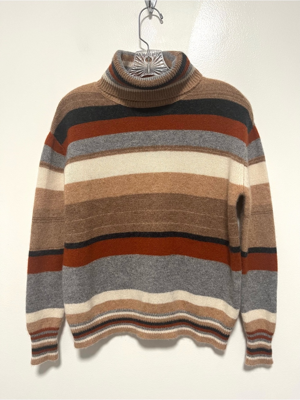 The Cashmere Project 100% Cashmere Stripe Turtleneck Sweater Hippie Boho Retro S